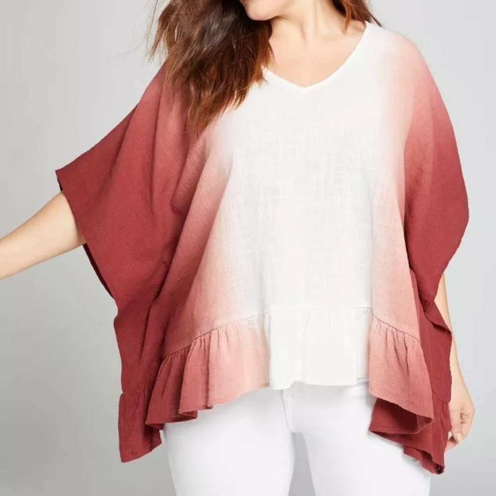 Lane Bryant Red Ombre Ruffle Hem Top Size 26/28